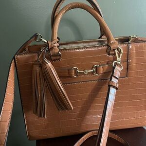 Anne Klein Brown Croc-Embossed Satchel